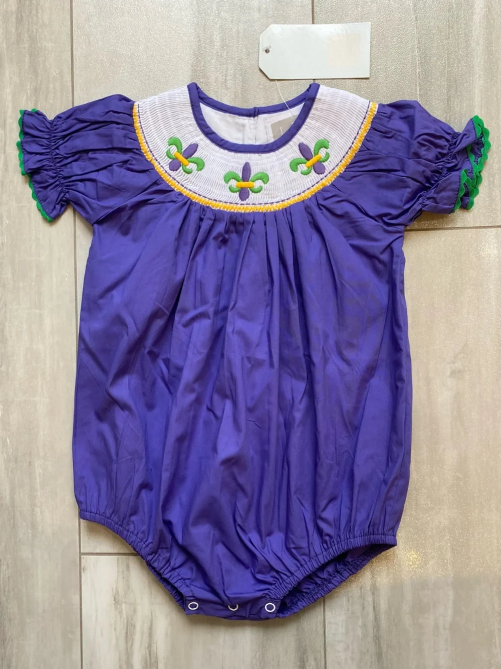 NWT Lil Cactus Colorful Cotton Smocked Mardi Gras Bubble Romper girls 18-24M